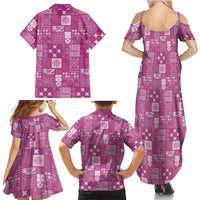 Vintage Hawaiian Quilting Patterns Family Matching Summer Maxi Dress and Hawaiian Shirt Pink Style Tribal Fabric Patchwork - Polynesian Pride