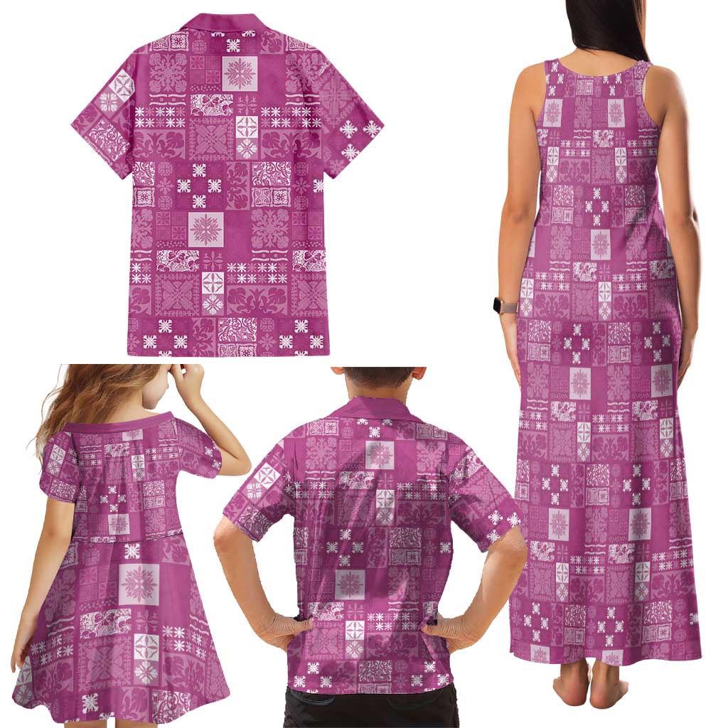 Vintage Hawaiian Quilting Patterns Family Matching Tank Maxi Dress and Hawaiian Shirt Pink Style Tribal Fabric Patchwork - Polynesian Pride