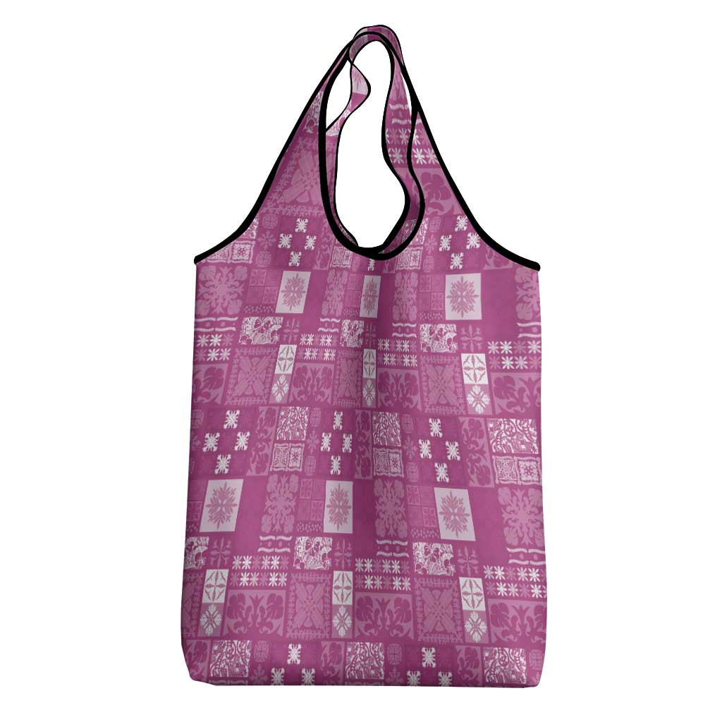 Vintage Hawaiian Quilting Patterns Grocery Bag Pink Style Tribal Fabric Patchwork - Polynesian Pride