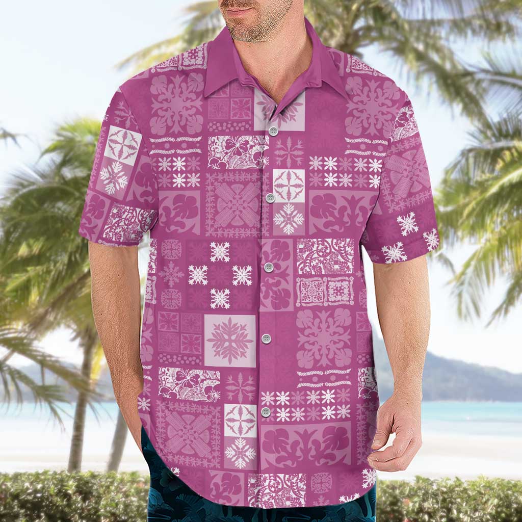 Vintage Hawaiian Quilting Patterns Hawaiian Shirt Pink Style Tribal Fabric Patchwork - Polynesian Pride