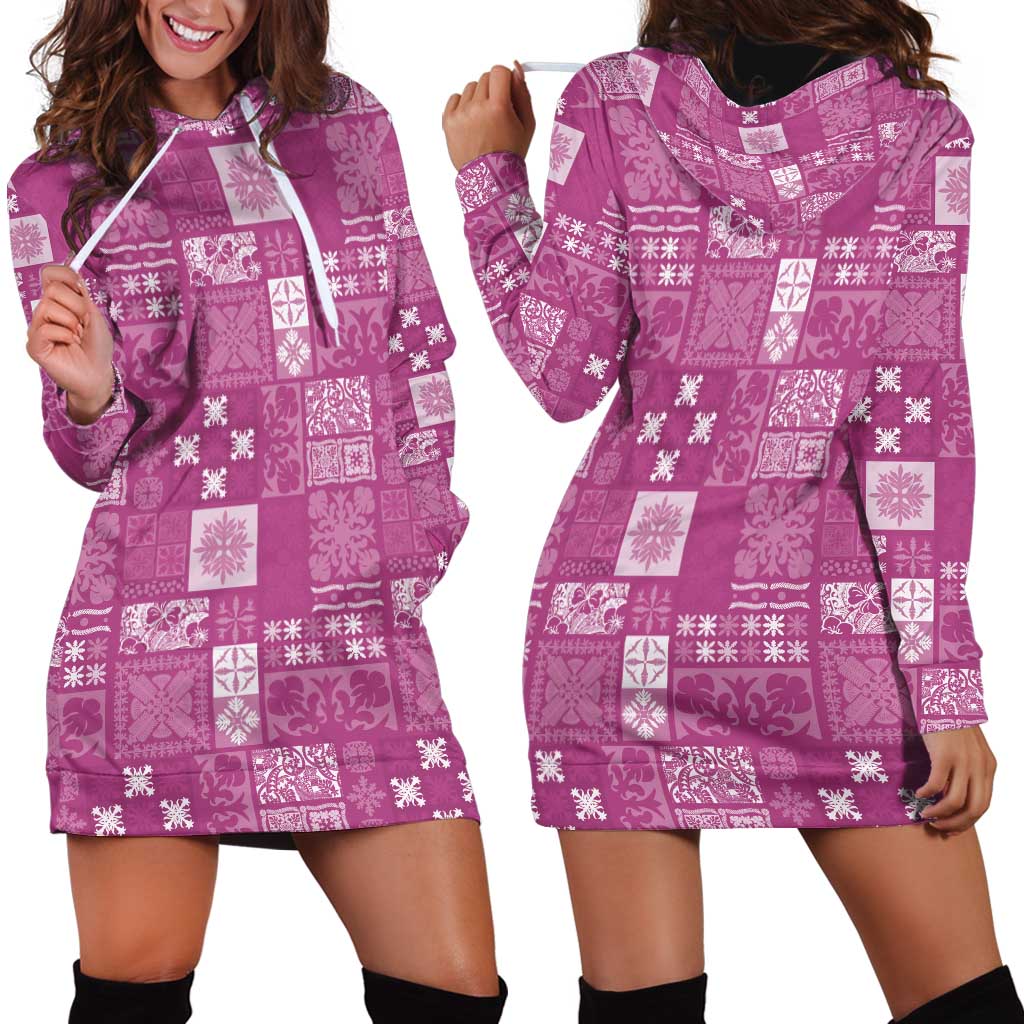 Vintage Hawaiian Quilting Patterns Hoodie Dress Pink Style Tribal Fabric Patchwork - Polynesian Pride