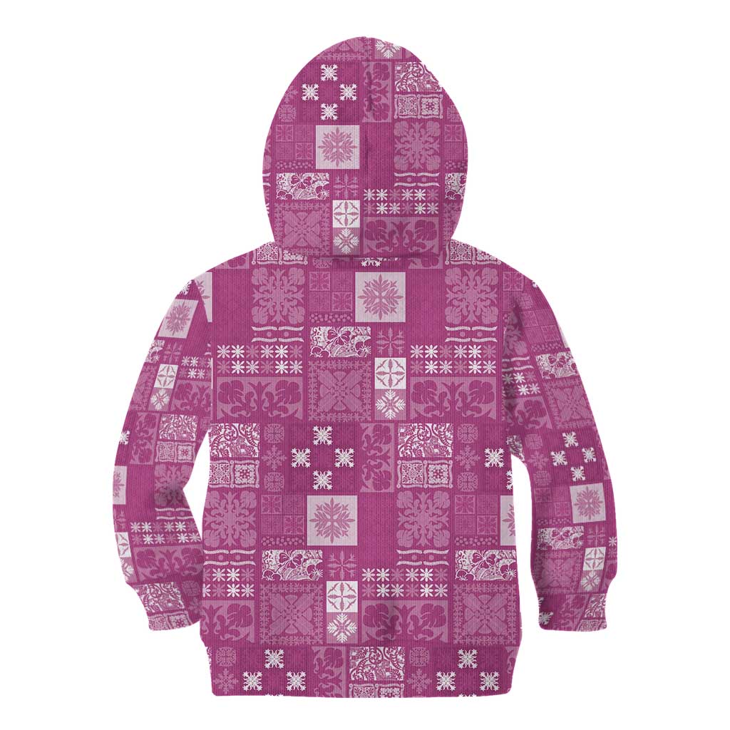 Vintage Hawaiian Quilting Patterns Kid Hoodie Pink Style Tribal Fabric Patchwork - Polynesian Pride