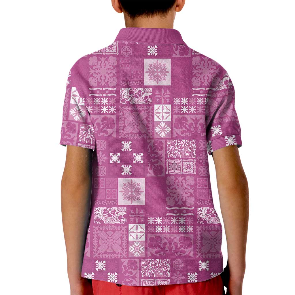 Vintage Hawaiian Quilting Patterns Kid Polo Shirt Pink Style Tribal Fabric Patchwork - Polynesian Pride