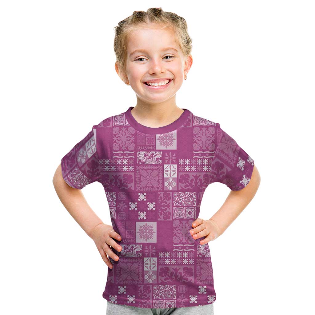 Vintage Hawaiian Quilting Patterns Kid T Shirt Pink Style Tribal Fabric Patchwork - Polynesian Pride