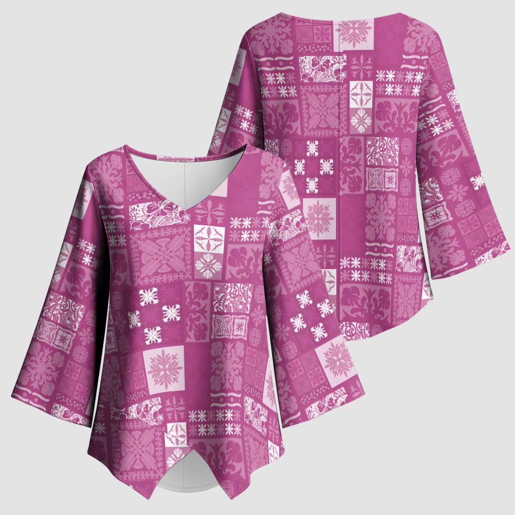 Vintage Hawaiian Quilting Patterns Kimono Sleeve Blouse Pink Style Tribal Fabric Patchwork - Polynesian Pride