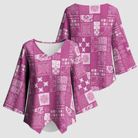 Vintage Hawaiian Quilting Patterns Kimono Sleeve Blouse Pink Style Tribal Fabric Patchwork - Polynesian Pride
