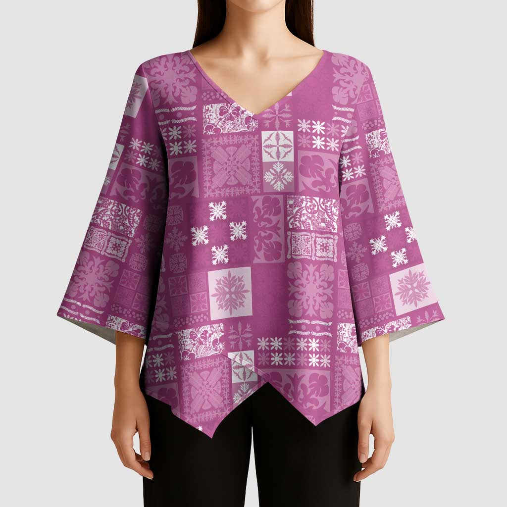 Vintage Hawaiian Quilting Patterns Kimono Sleeve Blouse Pink Style Tribal Fabric Patchwork - Polynesian Pride