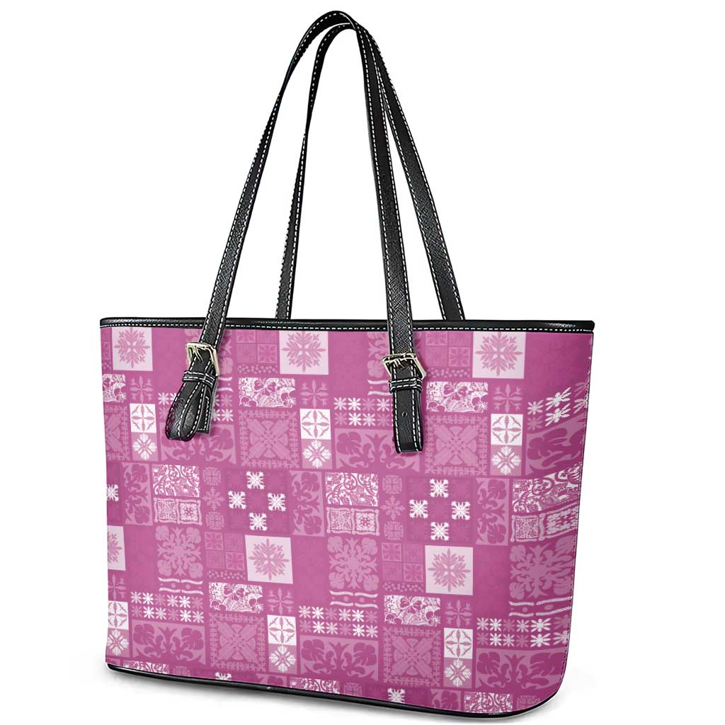 Vintage Hawaiian Quilting Patterns Leather Tote Bag Pink Style Tribal Fabric Patchwork - Polynesian Pride