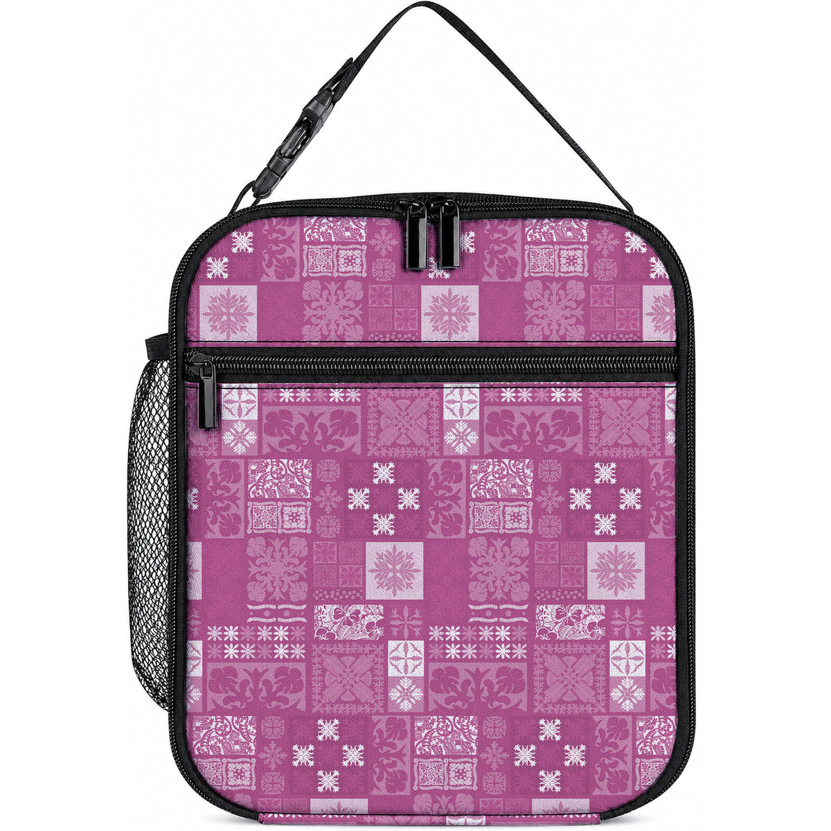 Vintage Hawaiian Quilting Patterns Lunch Bag Pink Style Tribal Fabric Patchwork LT9 10.2 × 8.3 × 4.3 inch Pink - Polynesian Pride
