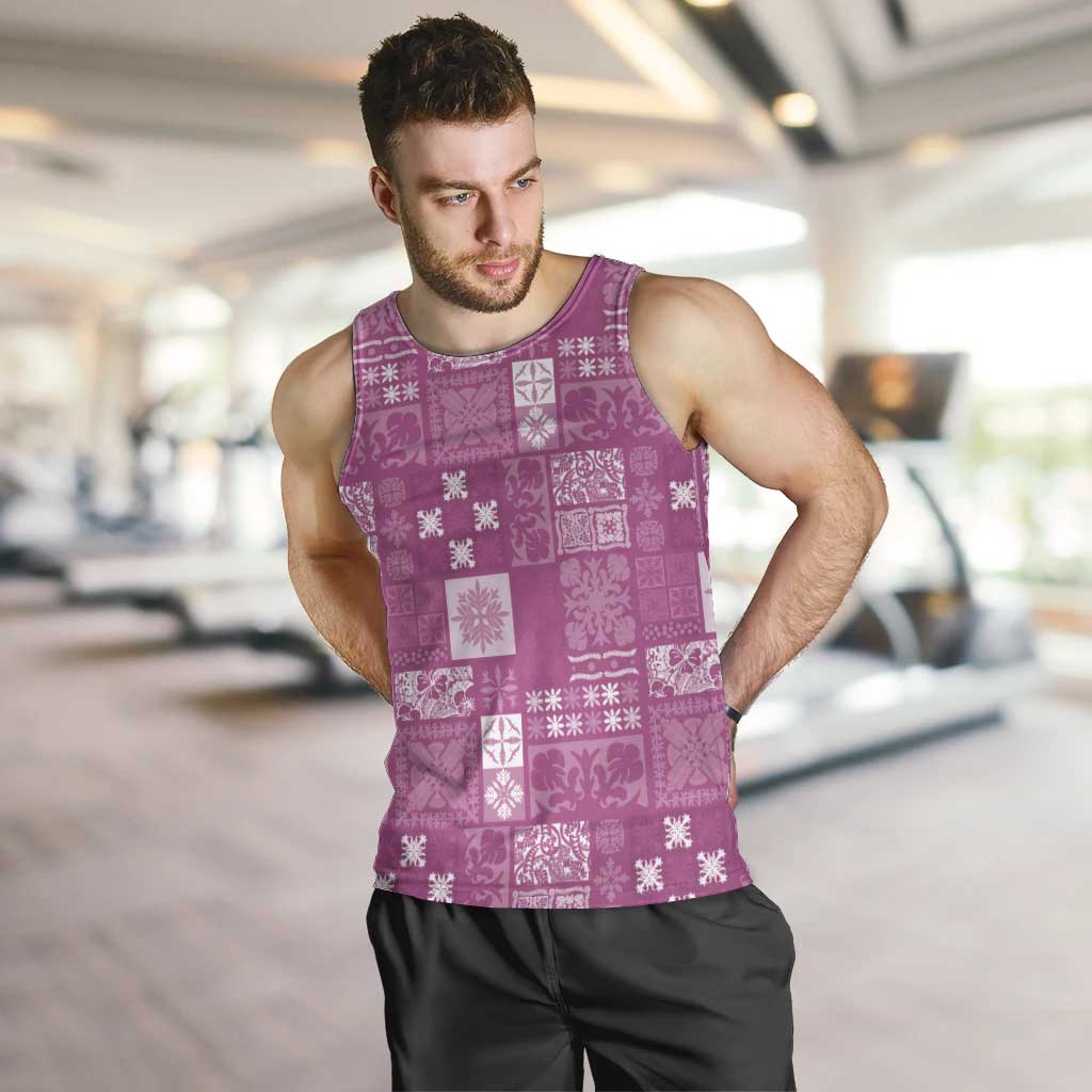 Vintage Hawaiian Quilting Patterns Men Tank Top Pink Style Tribal Fabric Patchwork - Polynesian Pride