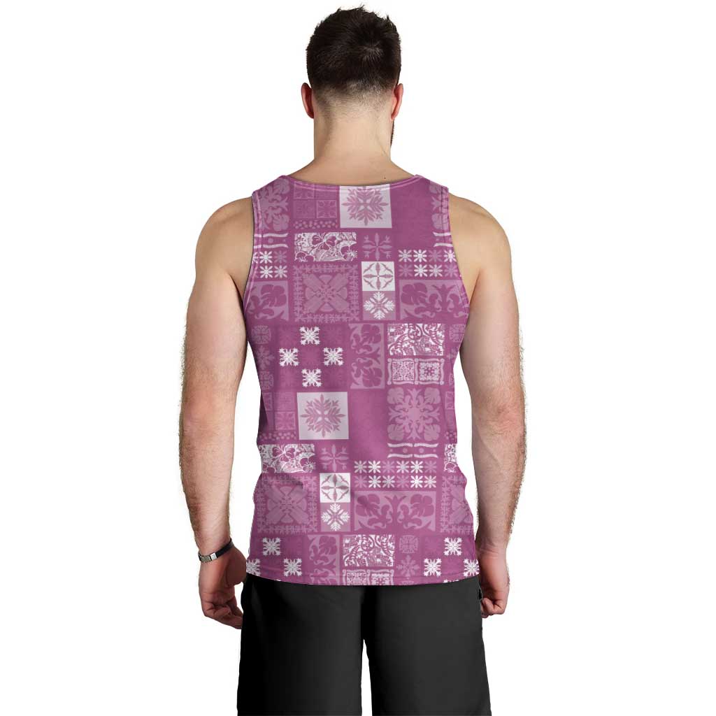 Vintage Hawaiian Quilting Patterns Men Tank Top Pink Style Tribal Fabric Patchwork - Polynesian Pride