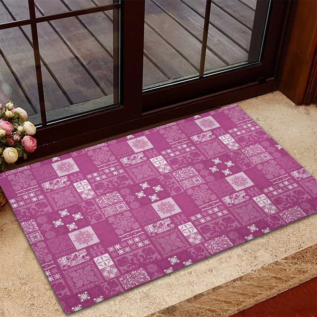 Vintage Hawaiian Quilting Patterns Rubber Doormat Pink Style Tribal Fabric Patchwork - Polynesian Pride
