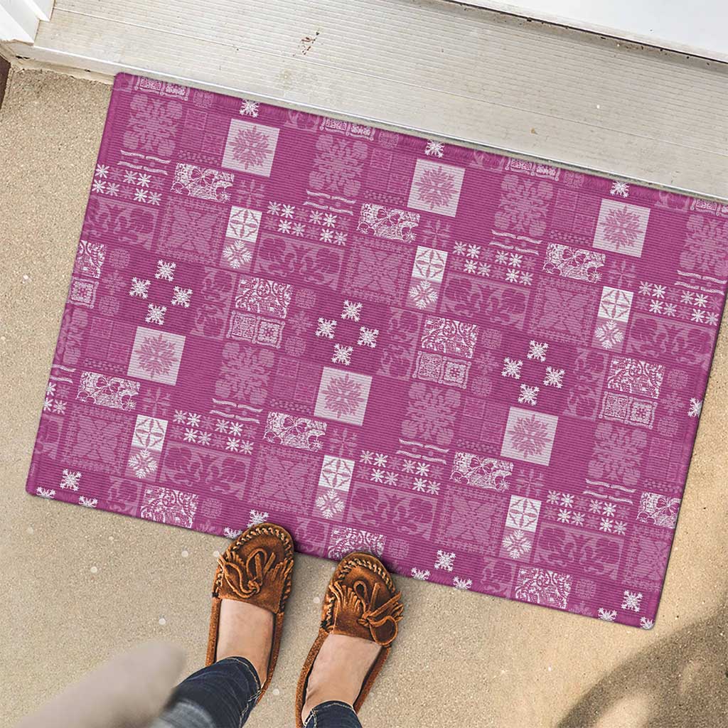 Vintage Hawaiian Quilting Patterns Rubber Doormat Pink Style Tribal Fabric Patchwork - Polynesian Pride