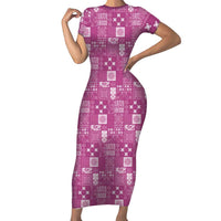 Vintage Hawaiian Quilting Patterns Short Sleeve Bodycon Dress Pink Style Tribal Fabric Patchwork - Polynesian Pride