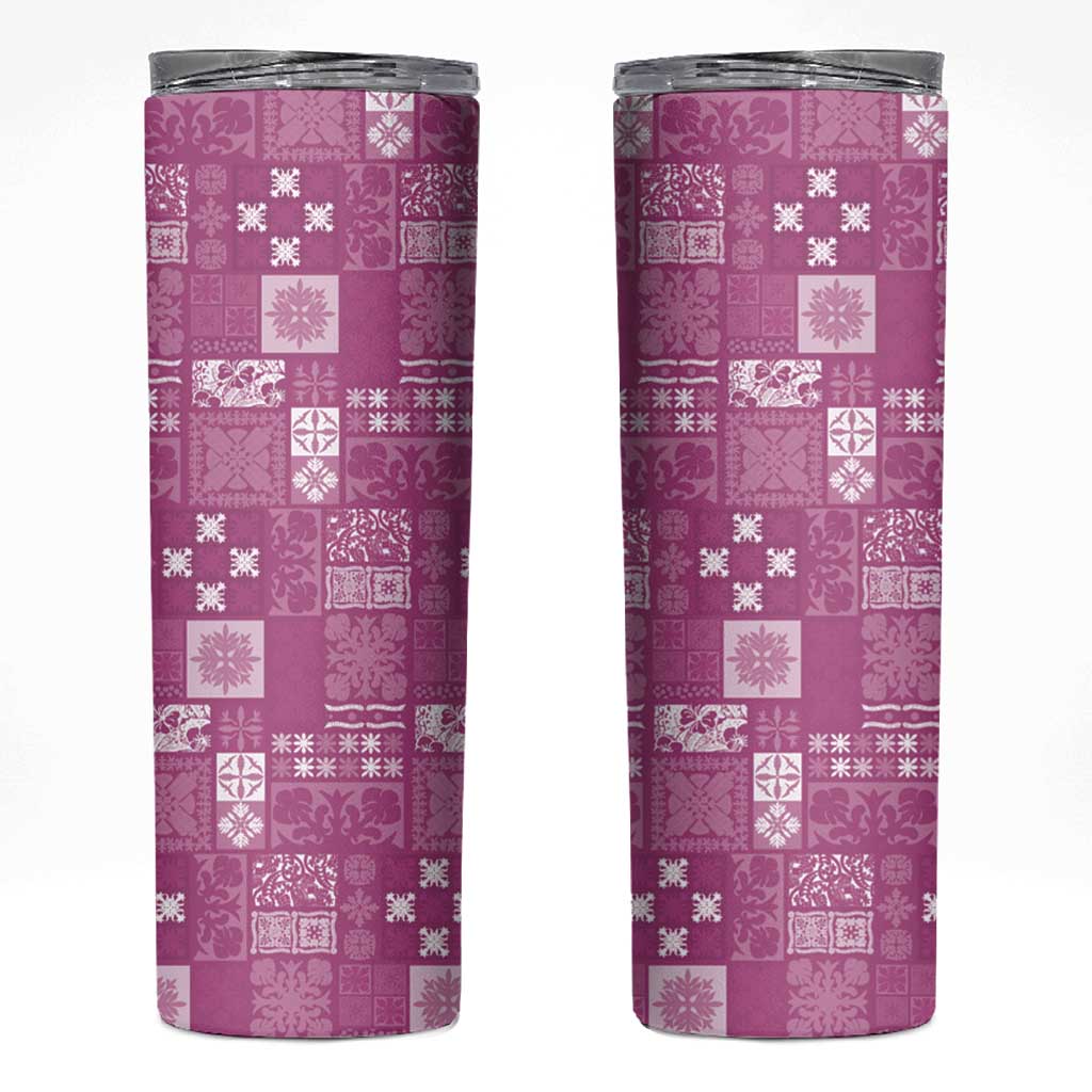 Vintage Hawaiian Quilting Patterns Skinny Tumbler Pink Style Tribal Fabric Patchwork - Polynesian Pride