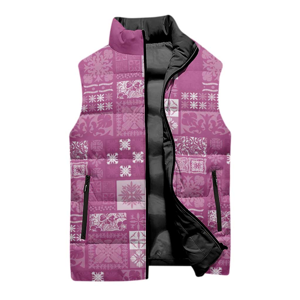 Vintage Hawaiian Quilting Patterns Sleeveless Puffer Jacket Pink Style Tribal Fabric Patchwork - Polynesian Pride
