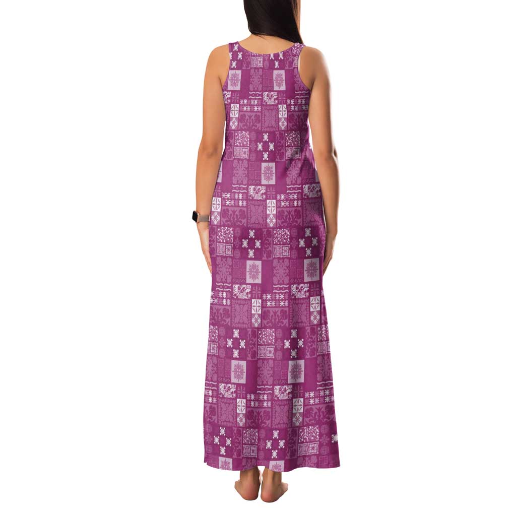 Vintage Hawaiian Quilting Patterns Tank Maxi Dress Pink Style Tribal Fabric Patchwork - Polynesian Pride