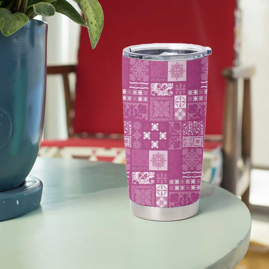 Vintage Hawaiian Quilting Patterns Tumbler Cup Pink Style Tribal Fabric Patchwork - Polynesian Pride