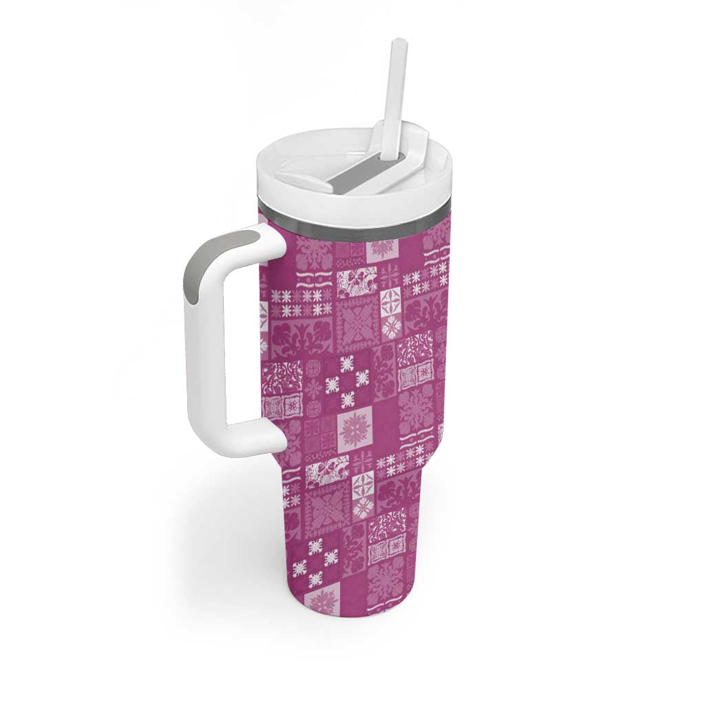 Vintage Hawaiian Quilting Patterns Tumbler With Handle Pink Style Tribal Fabric Patchwork - Polynesian Pride