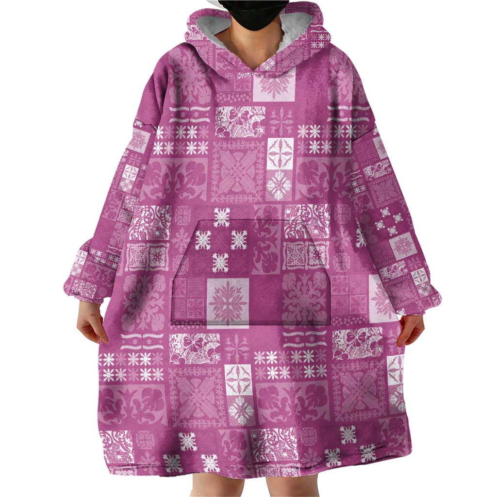 Vintage Hawaiian Quilting Patterns Wearable Blanket Hoodie Pink Style Tribal Fabric Patchwork - Polynesian Pride