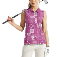 Vintage Hawaiian Quilting Patterns Women Sleeveless Polo Shirt Pink Style Tribal Fabric Patchwork - Polynesian Pride
