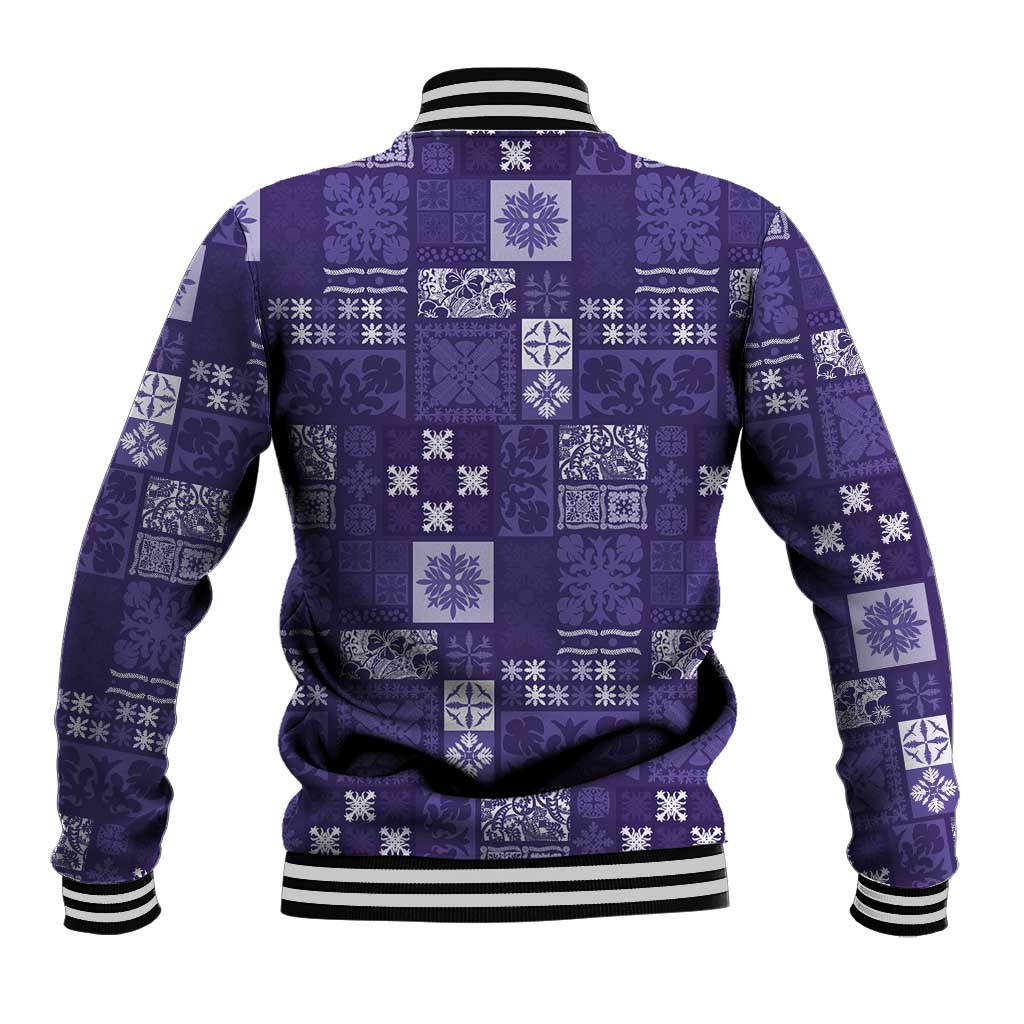 Vintage Hawaiian Quilting Patterns Baseball Jacket Purple Style Tribal Fabric Patchwork - Polynesian Pride