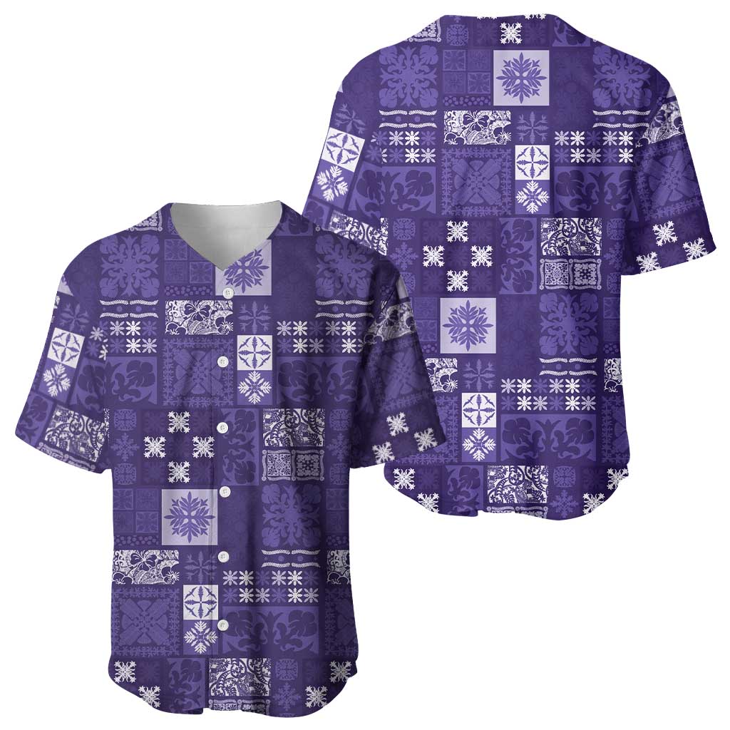Vintage Hawaiian Quilting Patterns Baseball Jersey Purple Style Tribal Fabric Patchwork - Polynesian Pride