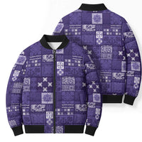 Vintage Hawaiian Quilting Patterns Bomber Puffer Jacket Purple Style Tribal Fabric Patchwork - Polynesian Pride