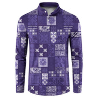 Vintage Hawaiian Quilting Patterns Button Sweatshirt Purple Style Tribal Fabric Patchwork - Polynesian Pride