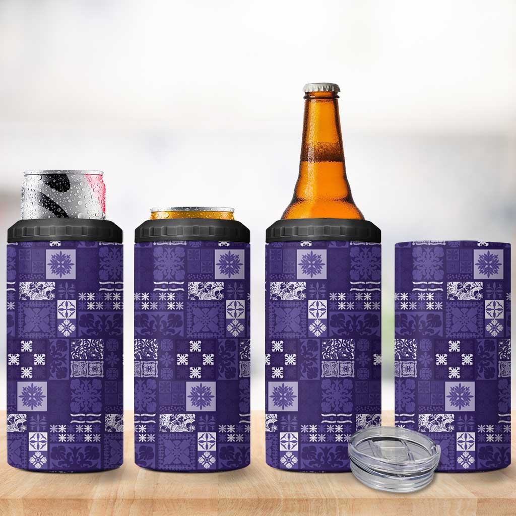 Vintage Hawaiian Quilting Patterns 4 in 1 Can Cooler Tumbler Purple Style Tribal Fabric Patchwork - Polynesian Pride