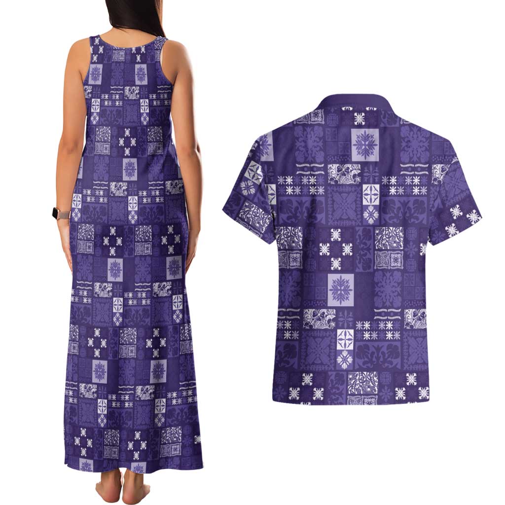 Vintage Hawaiian Quilting Patterns Couples Matching Tank Maxi Dress and Hawaiian Shirt Purple Style Tribal Fabric Patchwork - Polynesian Pride