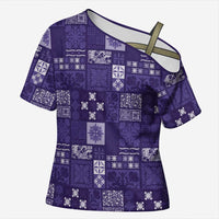 Vintage Hawaiian Quilting Patterns Cross Shoulder Shirt Purple Style Tribal Fabric Patchwork - Polynesian Pride