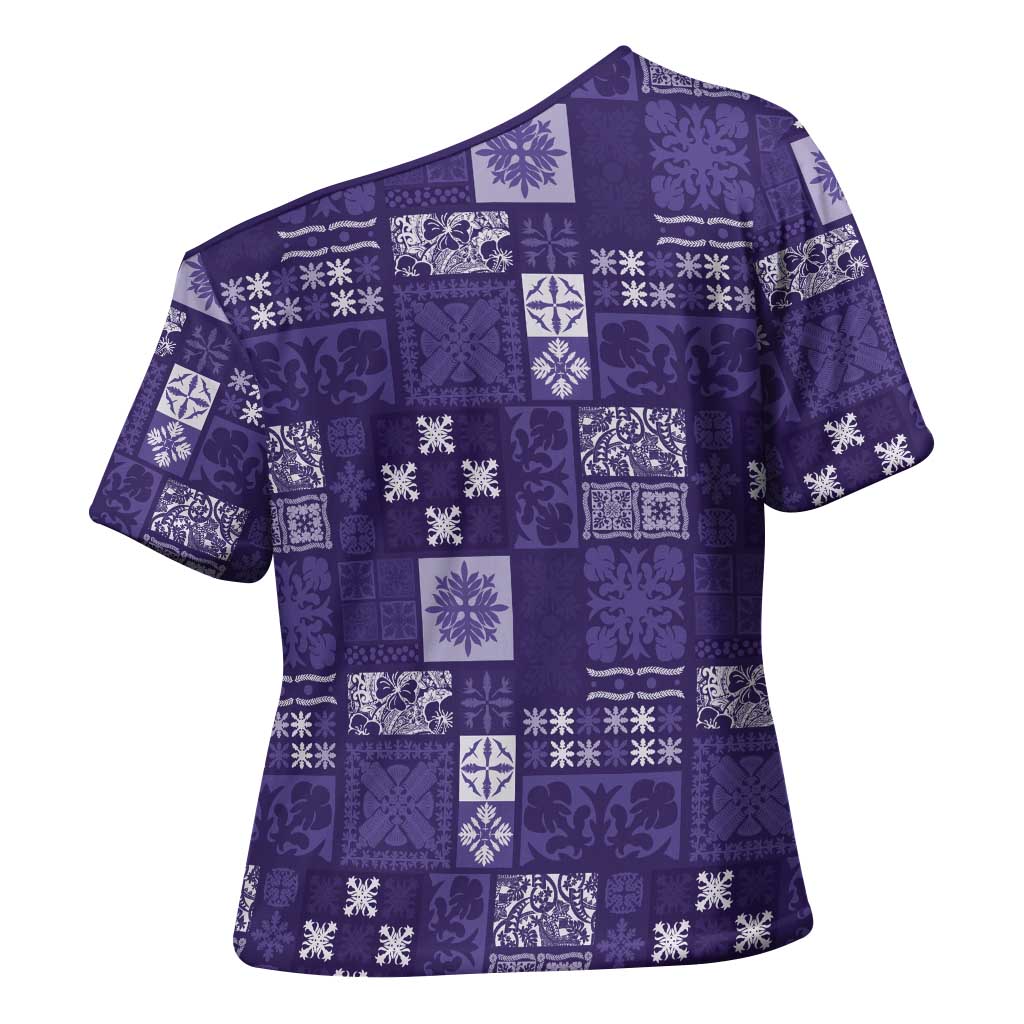 Vintage Hawaiian Quilting Patterns Cross Shoulder Shirt Purple Style Tribal Fabric Patchwork - Polynesian Pride