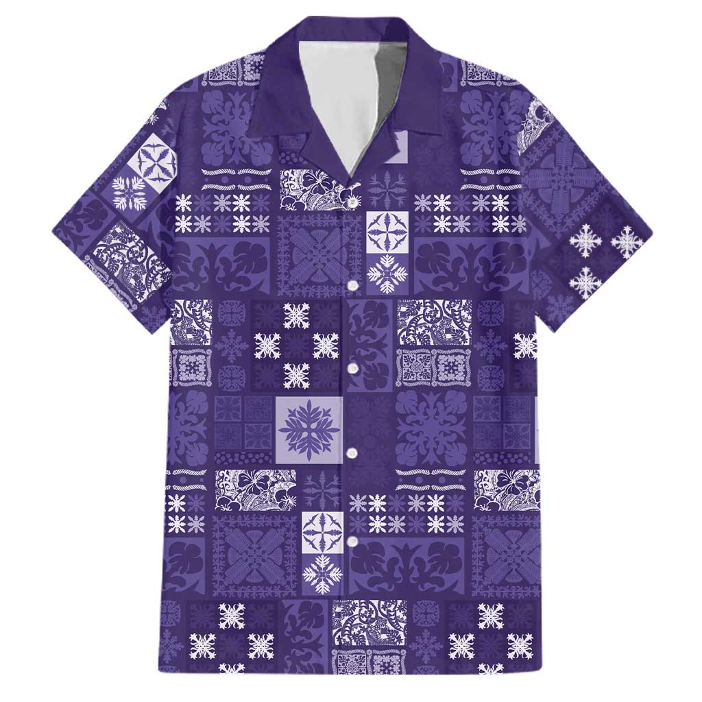 Vintage Hawaiian Quilting Patterns Family Matching Long Sleeve Bodycon Dress and Hawaiian Shirt Purple Style Tribal Fabric Patchwork LT9 Dad's Shirt - Short Sleeve Purple - Polynesian Pride