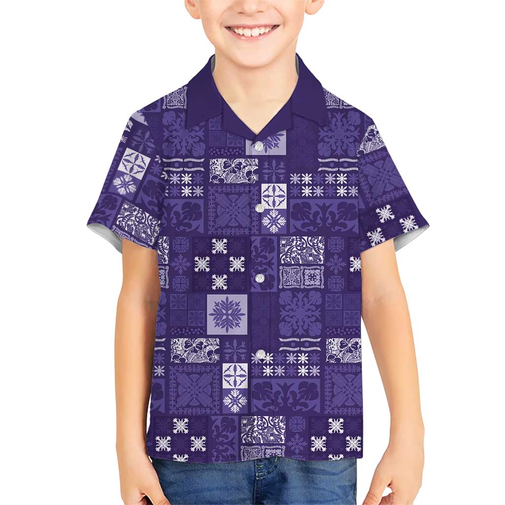 Vintage Hawaiian Quilting Patterns Family Matching Mermaid Dress and Hawaiian Shirt Purple Style Tribal Fabric Patchwork - Polynesian Pride