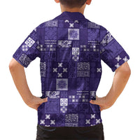 Vintage Hawaiian Quilting Patterns Family Matching Off Shoulder Maxi Dress and Hawaiian Shirt Purple Style Tribal Fabric Patchwork - Polynesian Pride