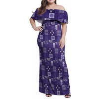 Vintage Hawaiian Quilting Patterns Family Matching Off Shoulder Maxi Dress and Hawaiian Shirt Purple Style Tribal Fabric Patchwork - Polynesian Pride