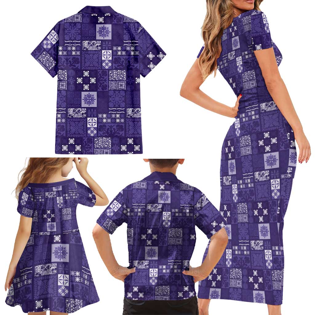 Vintage Hawaiian Quilting Patterns Family Matching Short Sleeve Bodycon Dress and Hawaiian Shirt Purple Style Tribal Fabric Patchwork LT9 - Polynesian Pride