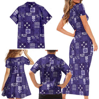 Vintage Hawaiian Quilting Patterns Family Matching Short Sleeve Bodycon Dress and Hawaiian Shirt Purple Style Tribal Fabric Patchwork LT9 - Polynesian Pride