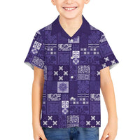 Vintage Hawaiian Quilting Patterns Family Matching Short Sleeve Bodycon Dress and Hawaiian Shirt Purple Style Tribal Fabric Patchwork LT9 Son's Shirt Purple - Polynesian Pride