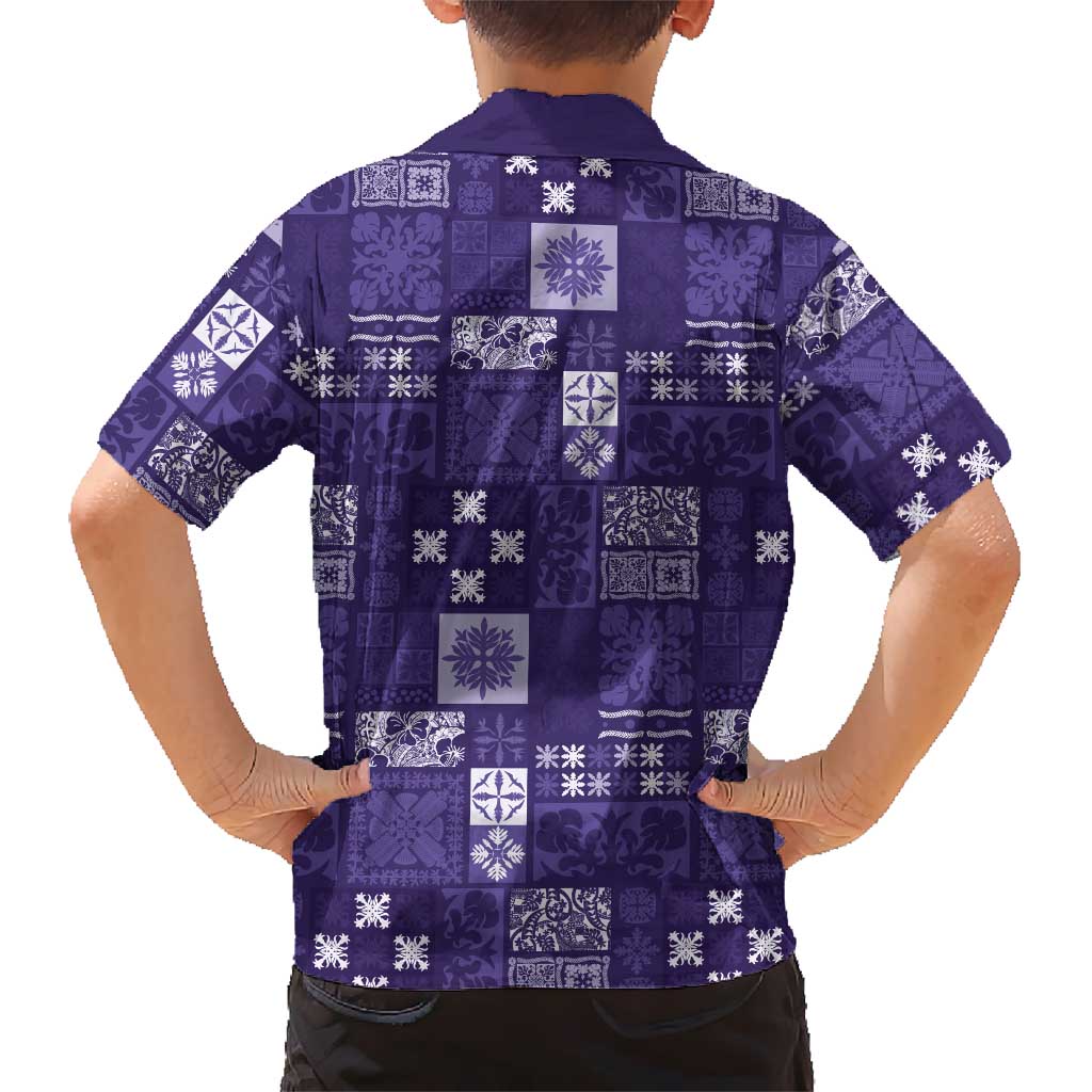 Vintage Hawaiian Quilting Patterns Family Matching Summer Maxi Dress and Hawaiian Shirt Purple Style Tribal Fabric Patchwork - Polynesian Pride