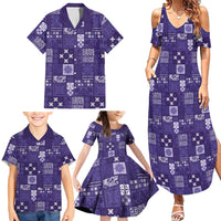 Vintage Hawaiian Quilting Patterns Family Matching Summer Maxi Dress and Hawaiian Shirt Purple Style Tribal Fabric Patchwork - Polynesian Pride