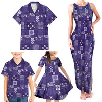 Vintage Hawaiian Quilting Patterns Family Matching Tank Maxi Dress and Hawaiian Shirt Purple Style Tribal Fabric Patchwork - Polynesian Pride