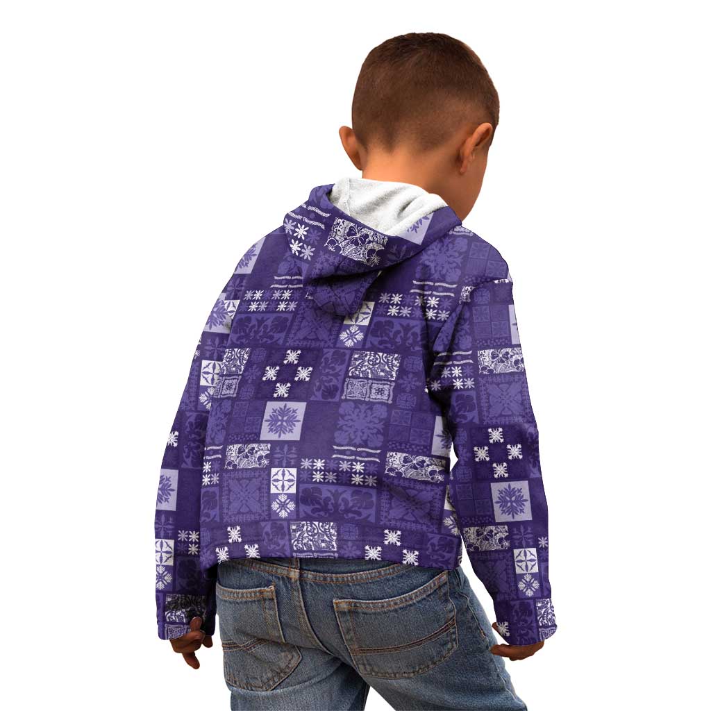 Vintage Hawaiian Quilting Patterns Kid Hoodie Purple Style Tribal Fabric Patchwork - Polynesian Pride