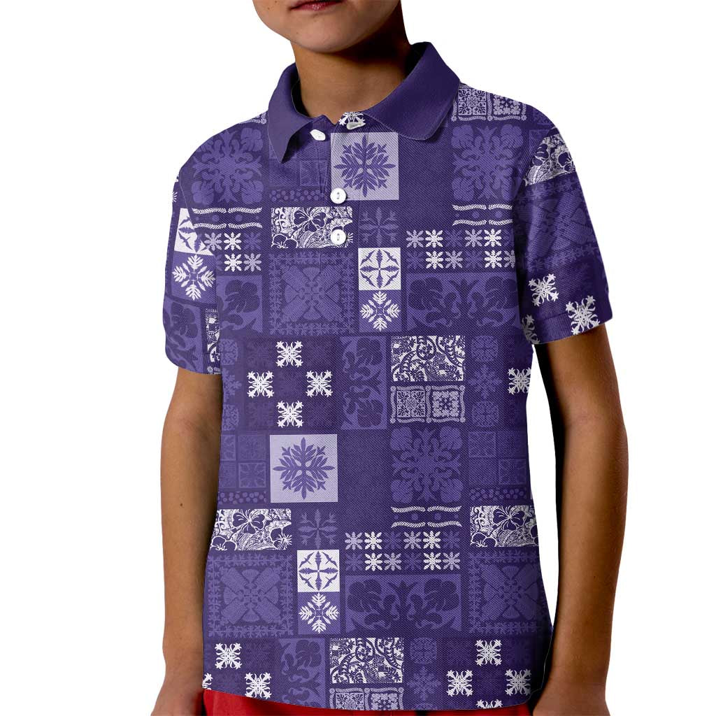 Vintage Hawaiian Quilting Patterns Kid Polo Shirt Purple Style Tribal Fabric Patchwork - Polynesian Pride