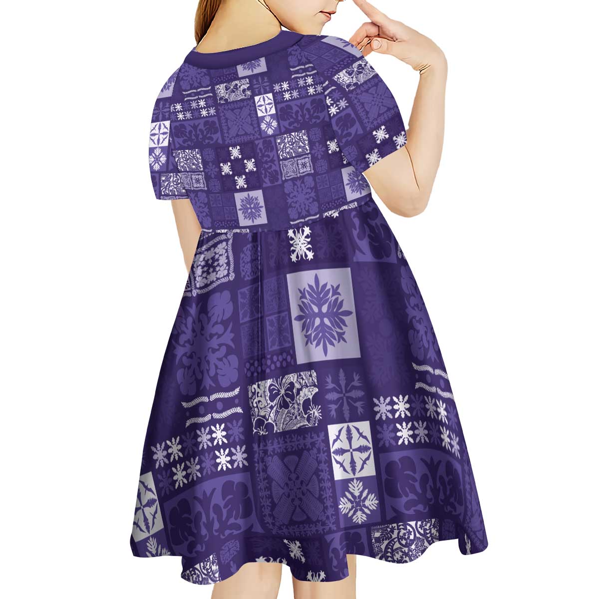 Vintage Hawaiian Quilting Patterns Kid Short Sleeve Dress Purple Style Tribal Fabric Patchwork - Polynesian Pride