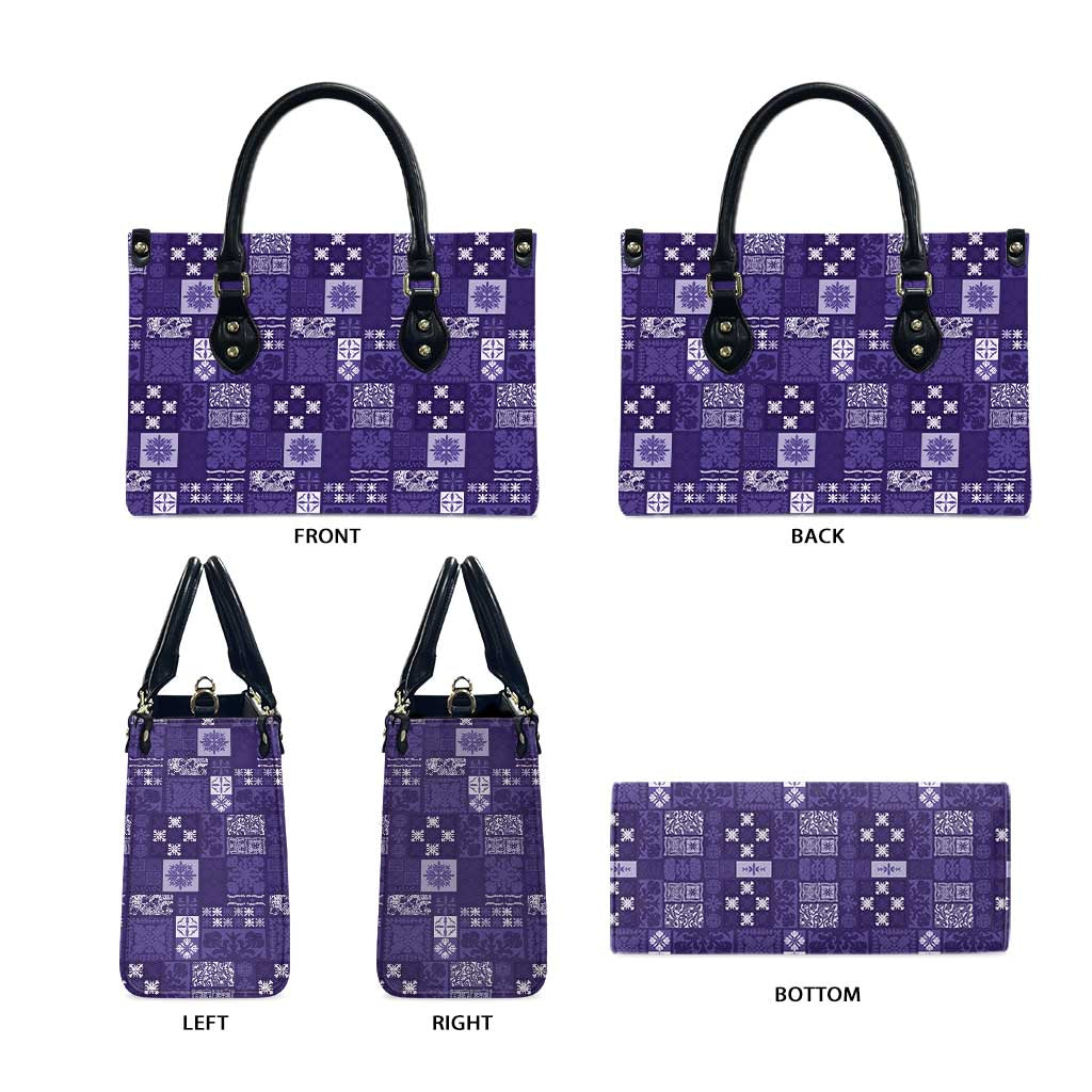 Vintage Hawaiian Quilting Patterns Leather Bag Purple Style Tribal Fabric Patchwork - Polynesian Pride