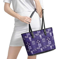 Vintage Hawaiian Quilting Patterns Leather Tote Bag Purple Style Tribal Fabric Patchwork - Polynesian Pride