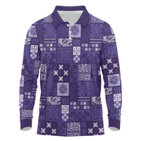 Vintage Hawaiian Quilting Patterns Long Sleeve Polo Shirt Purple Style Tribal Fabric Patchwork - Polynesian Pride