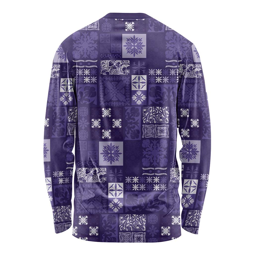 Vintage Hawaiian Quilting Patterns Long Sleeve Shirt Purple Style Tribal Fabric Patchwork - Polynesian Pride